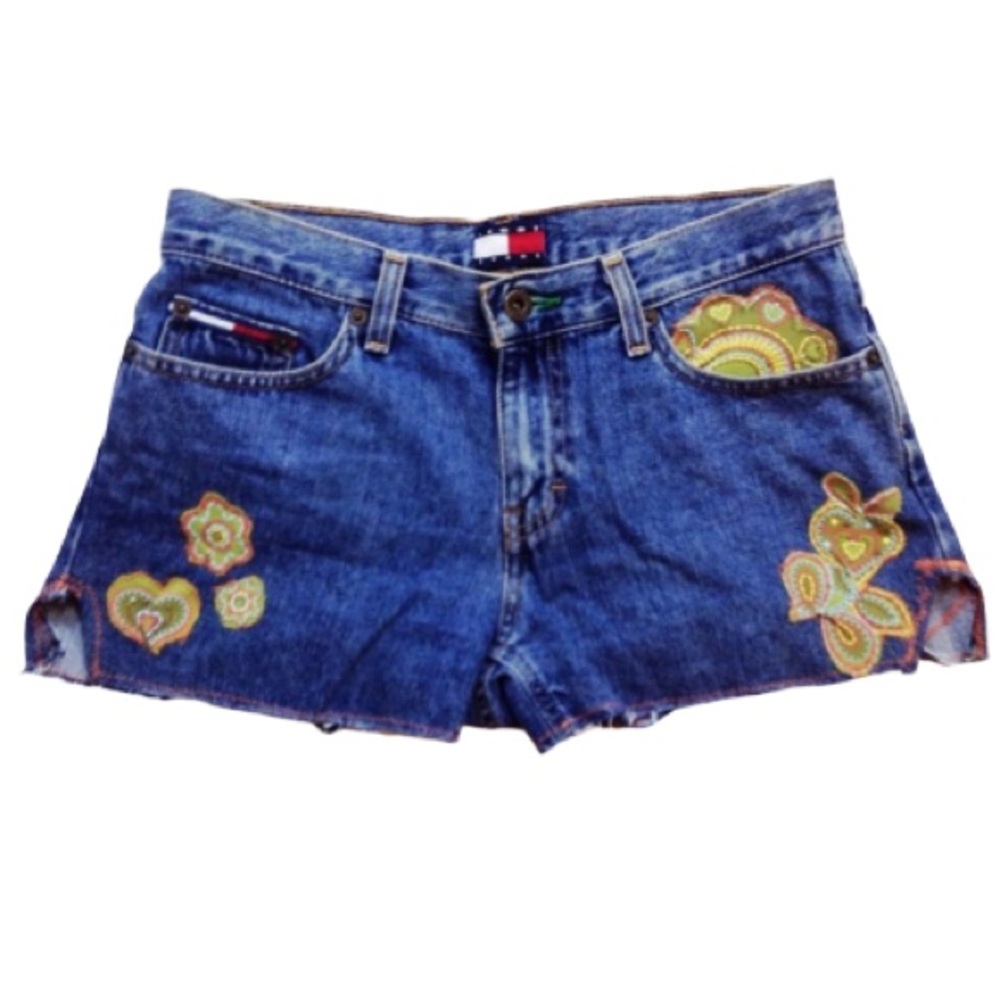 Tommy Hilfiger Embroidered Patchwork Jean Shorts 5 - image 1